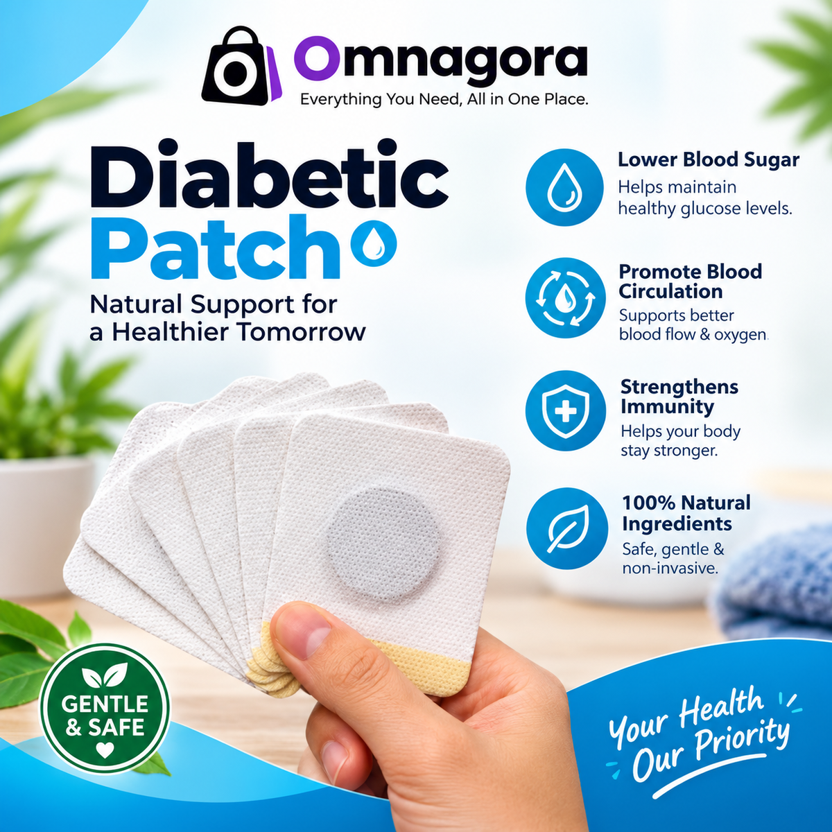 6 PCS Diabetic Patch, Blood Sugar Support Patch for Daily Wellness, Easy-to-Apply Skin Patch for Convenient Everyday Use