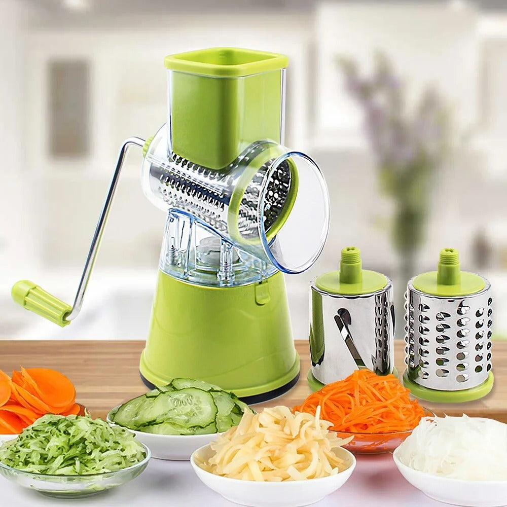 Manual 3‑in‑1 Vegetable Cutter & Drum Grater | Round Slicer
