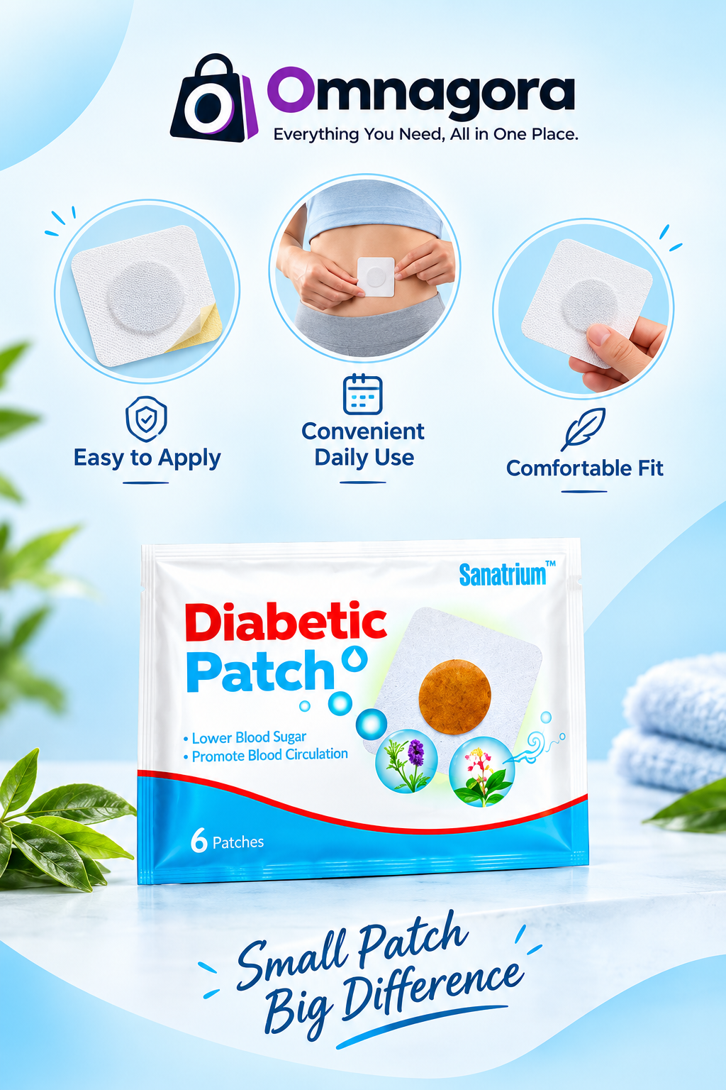 6 PCS Diabetic Patch, Blood Sugar Support Patch for Daily Wellness, Easy-to-Apply Skin Patch for Convenient Everyday Use