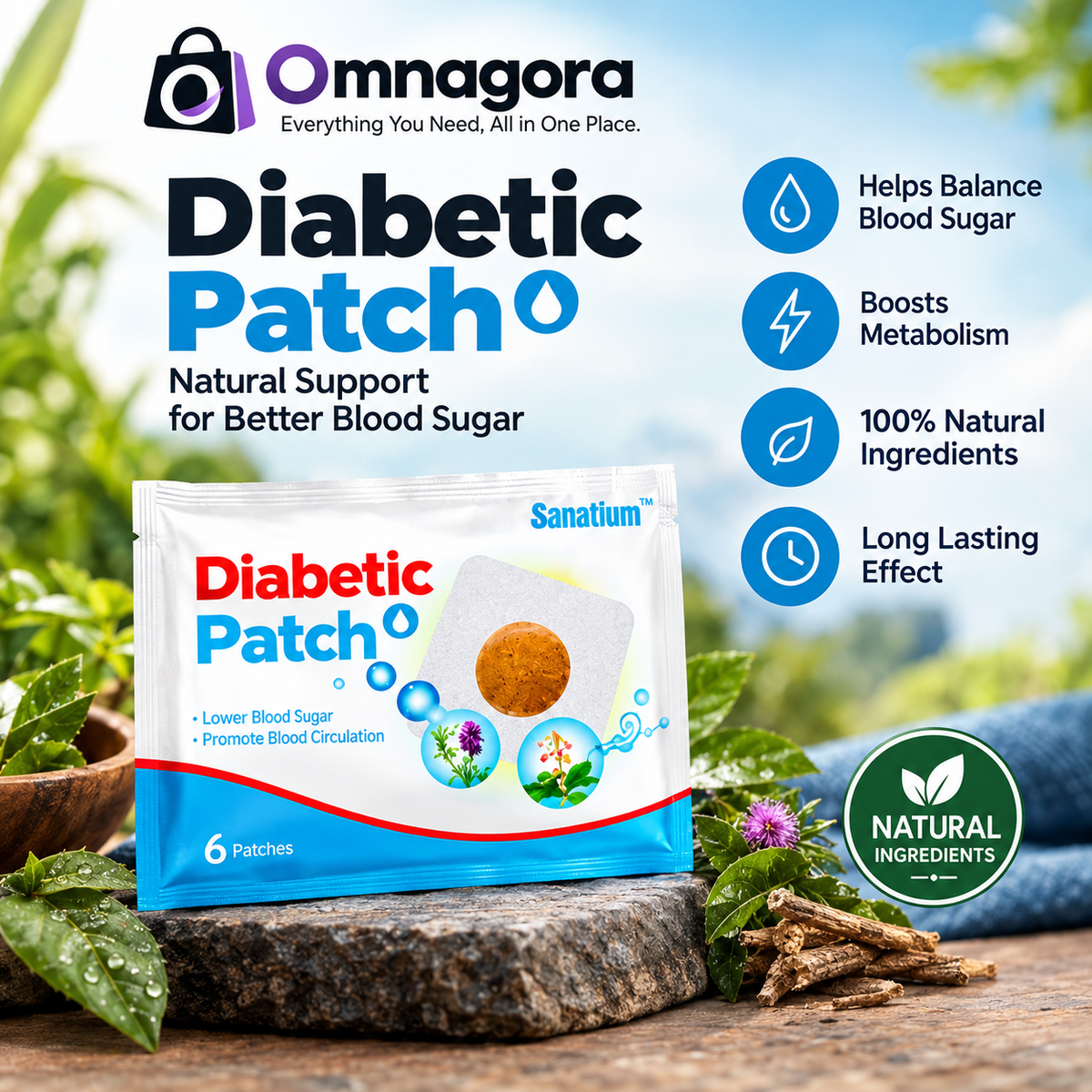 6 PCS Diabetic Patch, Blood Sugar Support Patch for Daily Wellness, Easy-to-Apply Skin Patch for Convenient Everyday Use
