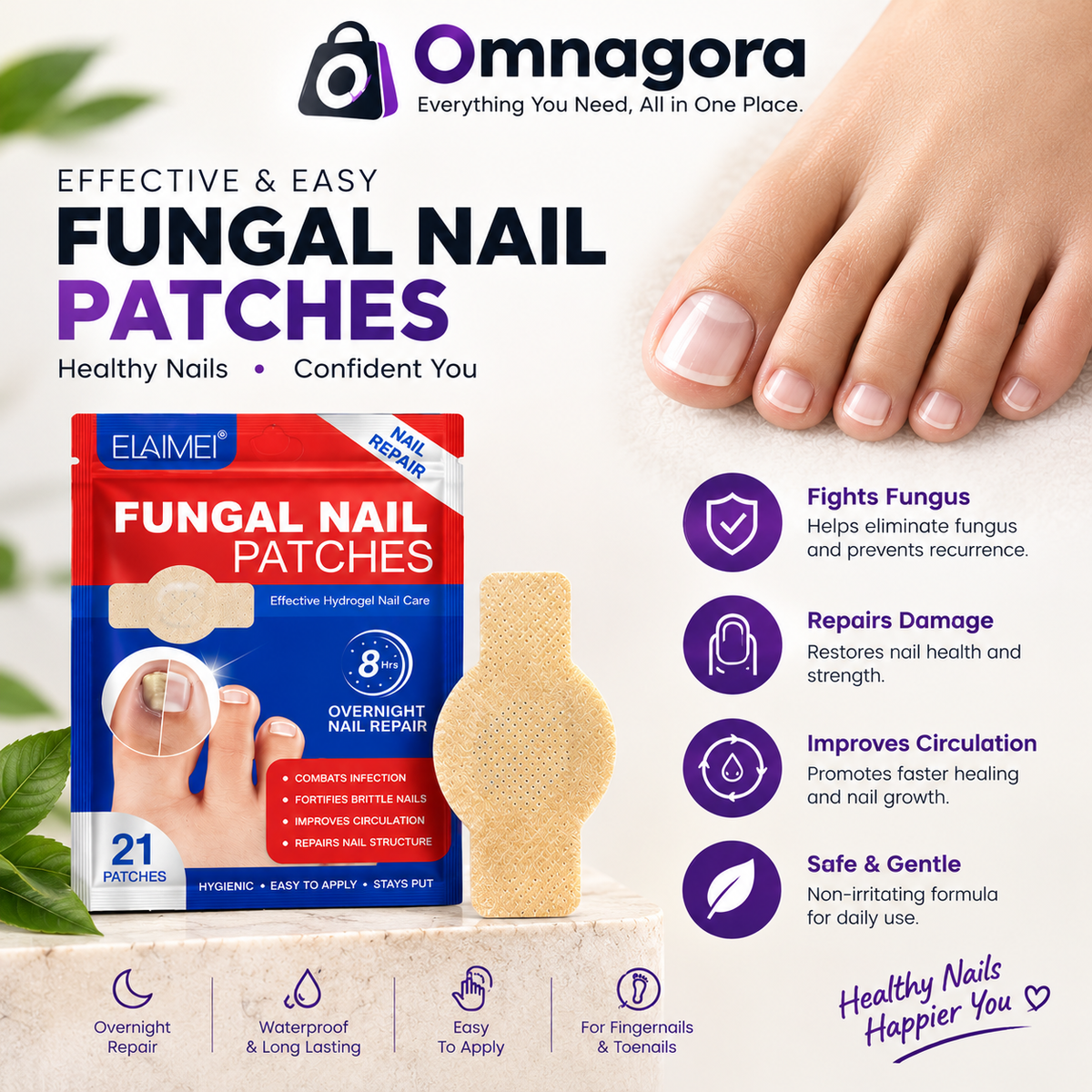 21 PCS Hydrogel Fungal Nail Care Patches – Easy-Apply Nail Care Treatment Patches, Convenient Foot & Toenail Care