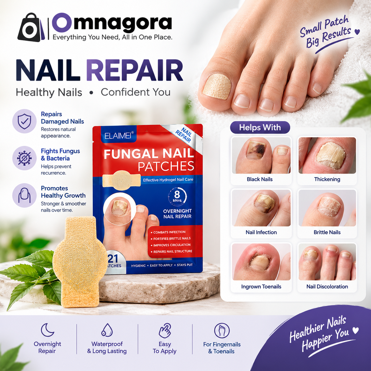 21 PCS Hydrogel Fungal Nail Care Patches – Easy-Apply Nail Care Treatment Patches, Convenient Foot & Toenail Care