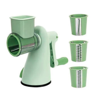 Manual Rotary Drum Grater & Vegetable Slicer | 3 Interchangeable Stainless Steel Blades | Multifunction Kitchen Cutter