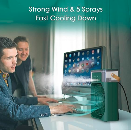 Portable Mini Cooling Fan – Rechargeable Air Cooler with 3 Speed Modes & LED Light