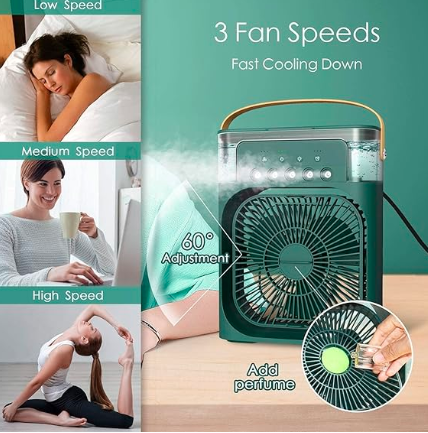 Portable Mini Cooling Fan – Rechargeable Air Cooler with 3 Speed Modes & LED Light