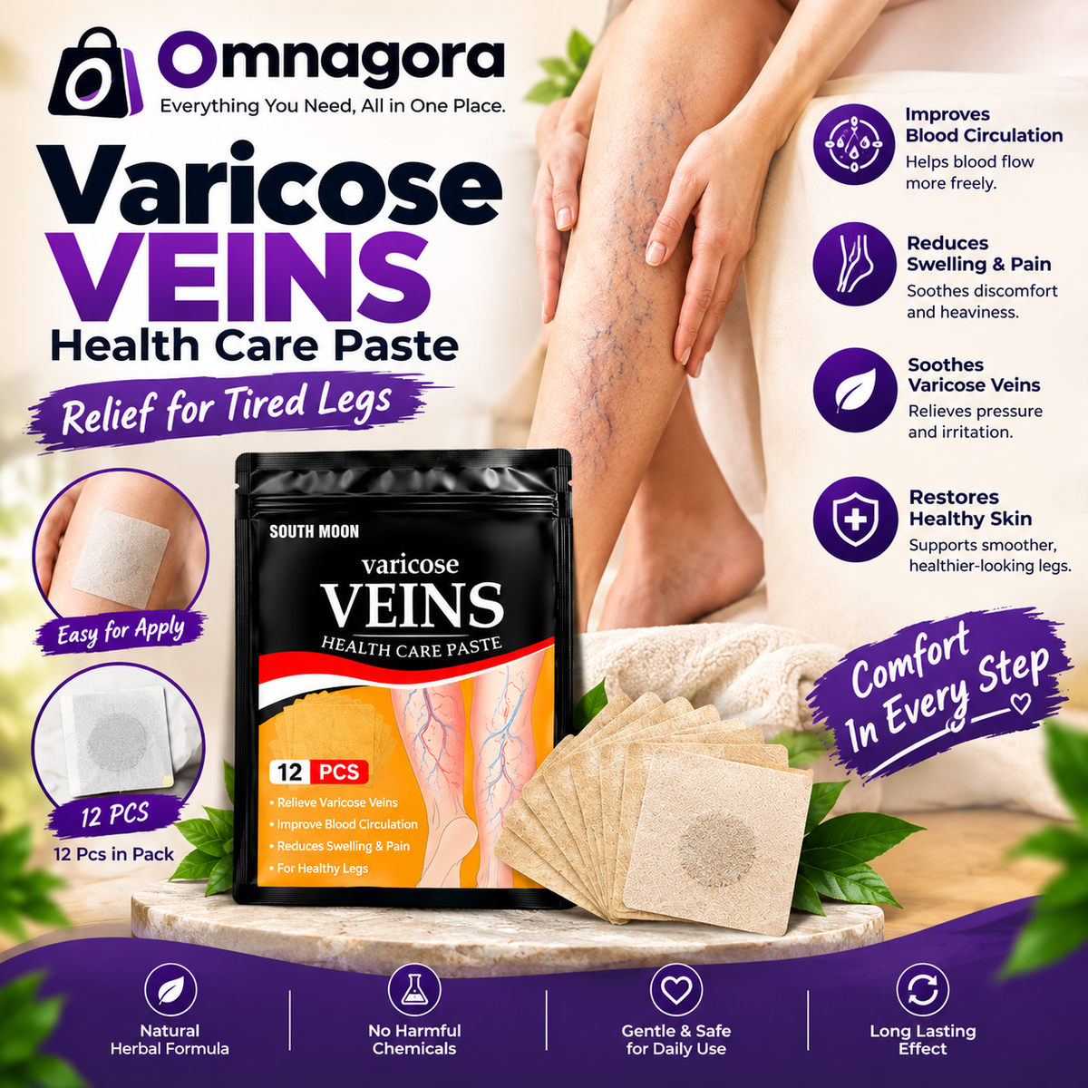 12 PCS Varicose Veins Patch – Leg Care Patches, Easy-to-Apply Skin Patches for Daily Personal Care