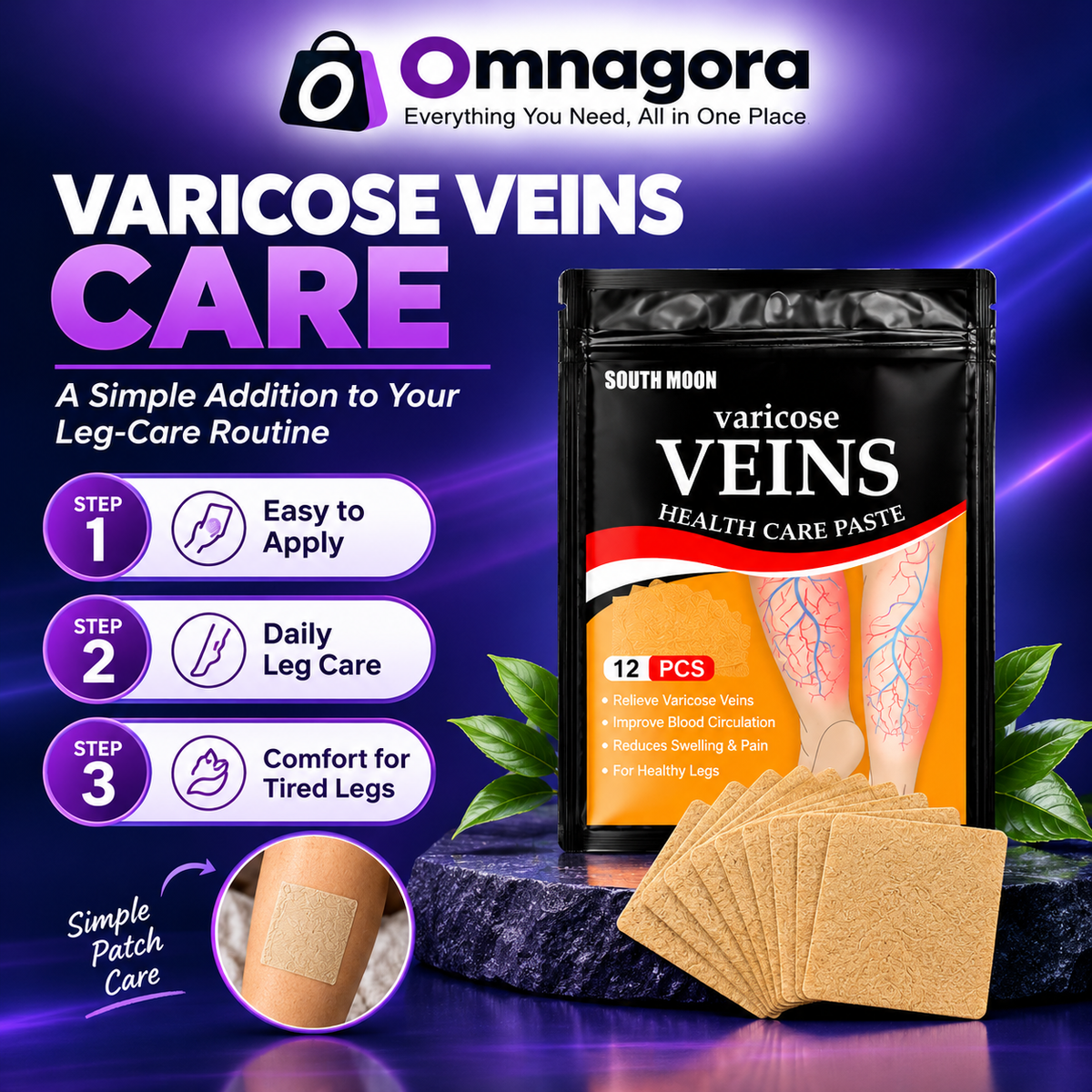 12 PCS Varicose Veins Patch – Leg Care Patches, Easy-to-Apply Skin Patches for Daily Personal Care