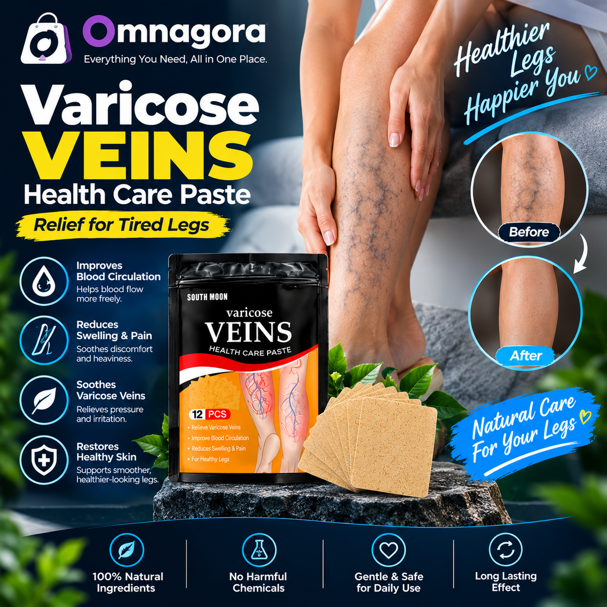 12 PCS Varicose Veins Patch – Leg Care Patches, Easy-to-Apply Skin Patches for Daily Personal Care